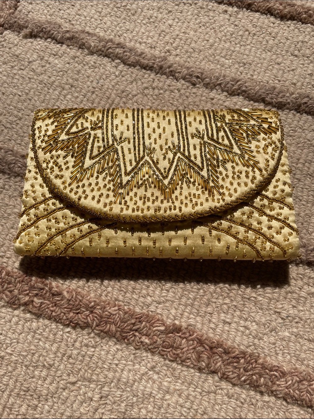 Vintage 70s Small Gold Beaded Evening Clutch Wallet 8.5x5